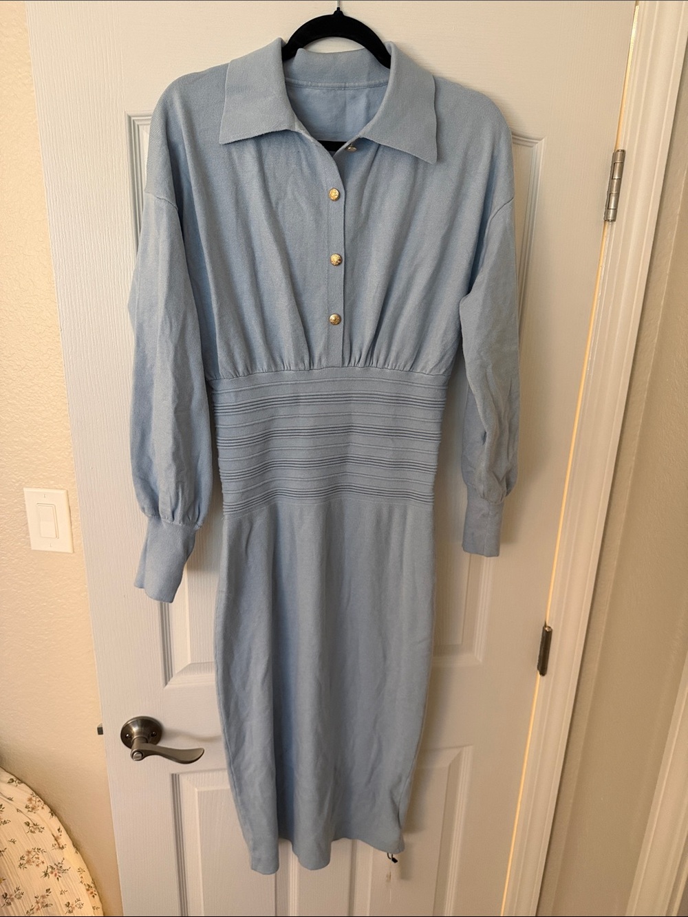 NWT Commense Light Blue Collared Midi Dress with Button Placket